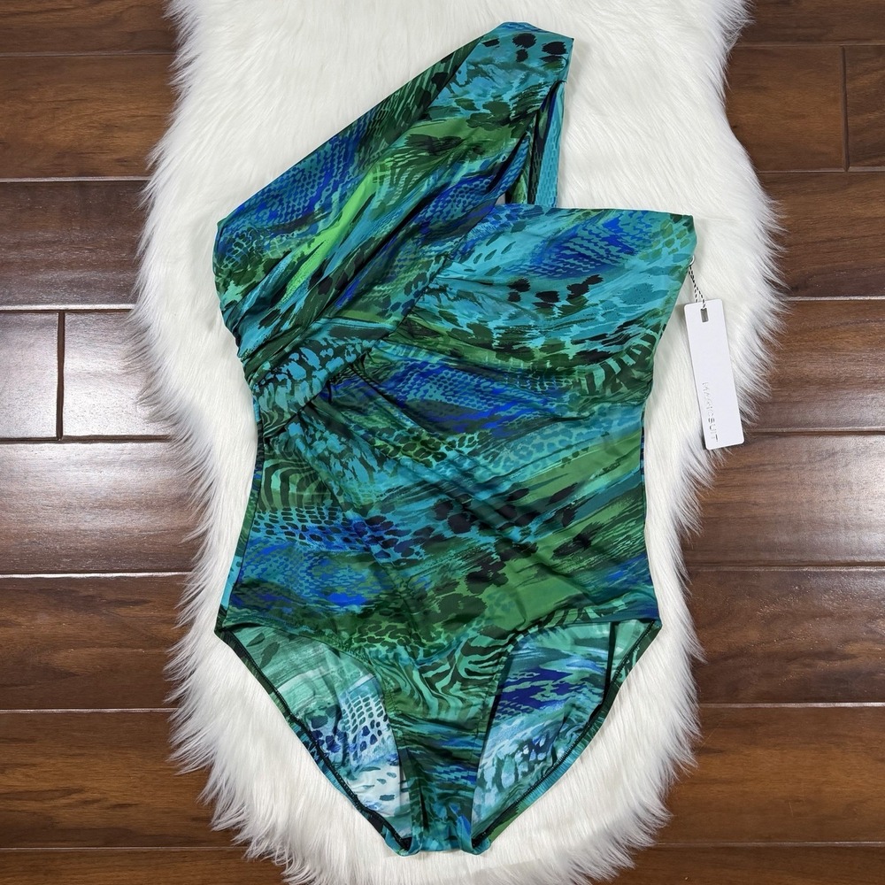 Magicsuit Size 16 Blue Green Margarita Goddess One Shoulder One Piece Swimsuit
